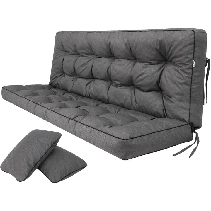 Cojines de Asiento y Respaldo Impermeables Diseño Acolchado y Correas 100 cm Marrón - 1