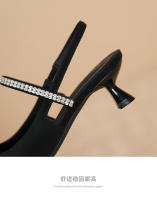 Zapatos clásicos y versátiles de una sola pieza con tacón de aguja negro estilo francés - details 6