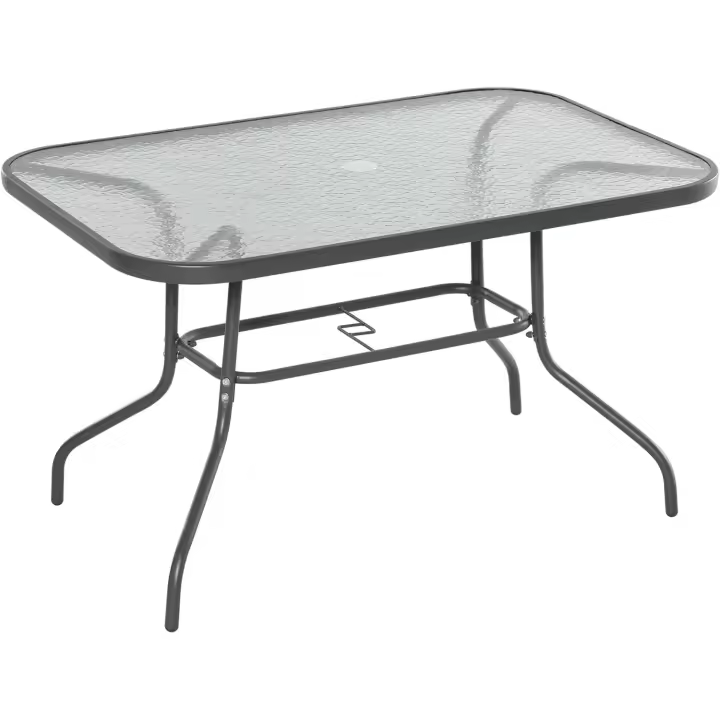 Mesa de Jardín Exterior Rectangular de Metal con Borde Curvado Capacidad de 70kg Vidrio Templado - 1