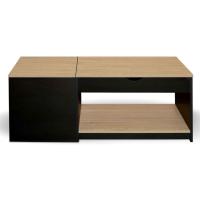 Mesa baja rectangular EYLA con 2 bandejas elevables y baúl de madera negra con forma de haya - details 1