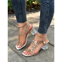 Sandalias de mujer novedad de verano moda mujer Bling flores Rhinestone transparente raíz sandalias con punta abierta zapatos de mujer - details 2