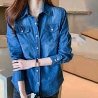 Camisa Vaquera Para Mujer Estilo Universitario Larga Versátil De Denim Ajustada Tallas S-3XL Cuello En V Botones Sin Estirar - details 3
