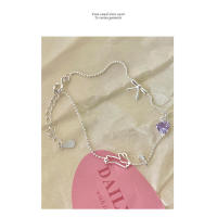 Pulsera de plata de ley con lazo de conejo para mujer, joyería exquisita de circonita con corazón púrpura fresco y dulce - details 5