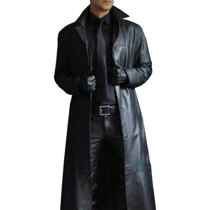 Gabardina para hombre Abrigo largo de piel sintética de longitud completa