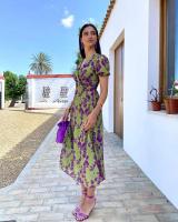 Vestido Largo con Cuello en V para mujer, traje Elegante de Manga corta, Moda de Verano - details 15