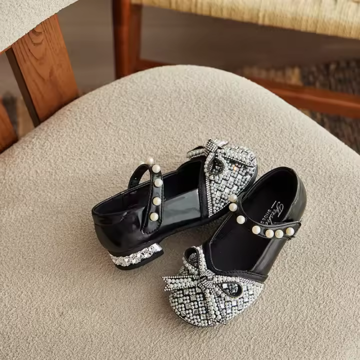 Zapatos de cuero de princesa para niños y niñas, calzado de tacón alto con diamantes de agua, para primavera y otoño, 2024 - 1