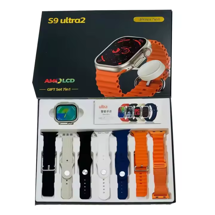 Reloj inteligente deportivo S9 Ultra 2, con 7 piezas, correa, Bluetooth, llamadas, frecuencia cardíaca, resistente al agua, carga inalámbrica - 1