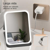 Espejo de maquillaje con luz LED, espejo de maquillaje, espejo de mesa giratorio, plegable y ajustable de 180°, adecuado para sala de estar, salón de belleza, SPA y hotel, espejo de maquillaje portátil - details 0