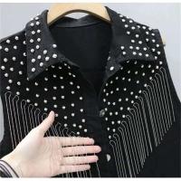 Chaqueta corta para mujer, novedad de 2023, chaleco vaquero con borlas, encaje blanco y negro con una hilera de botones, chaqueta sin mangas - details 5