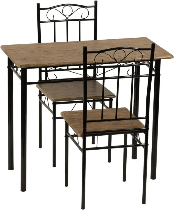 Mesa Comedor y 4 Sillas, Mesa y Sillas de Comedor de Nogal Veteada con Estructura de Metal, para Comedor, Cocina y salón - 1