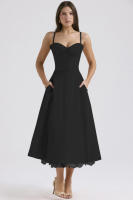 Vestido midi de satén con tirantes finos para mujer, abertura frontal, ahuecado, con bolsillos - details 56