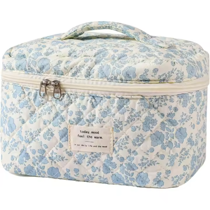 Scttomon Bolsa de Maquillaje de Viaje Grande Organizador de Cosméticos de Algodón Floral - 1
