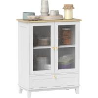 Mueble Auxiliar de Cocina Estante de Vidrio Ajustable con Cajón Blanco y Roble 68x35x85 cm - details 0