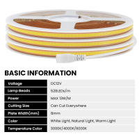 Cinta de Luz LED COB 12V 24V 8MM PCB con Conector DC Ajustable Luz Lineal de Alta Densidad para Decoración de Habitación Marca XUNATA - details 3