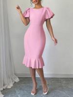 Para las mujeres vestido negro de verano nueva moda elegante Casual cuello redondo manga linterna volantes Oficina Sexy ropa de mujer vestidos - details 4