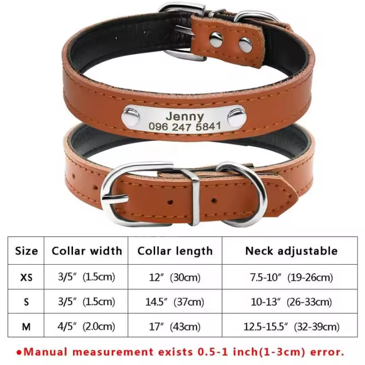 Perro personalizado Cuero PU, Collar de Perro personalizado, Collares mascotas grabado Free para Perros Pequeños, medianos - 1