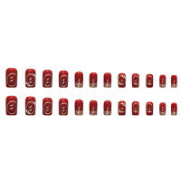 Uñas de Año Nuevo para mujer, uñas postizas cuadradas largas, decoración DIY, puntas francesas, vino tinto - details 6