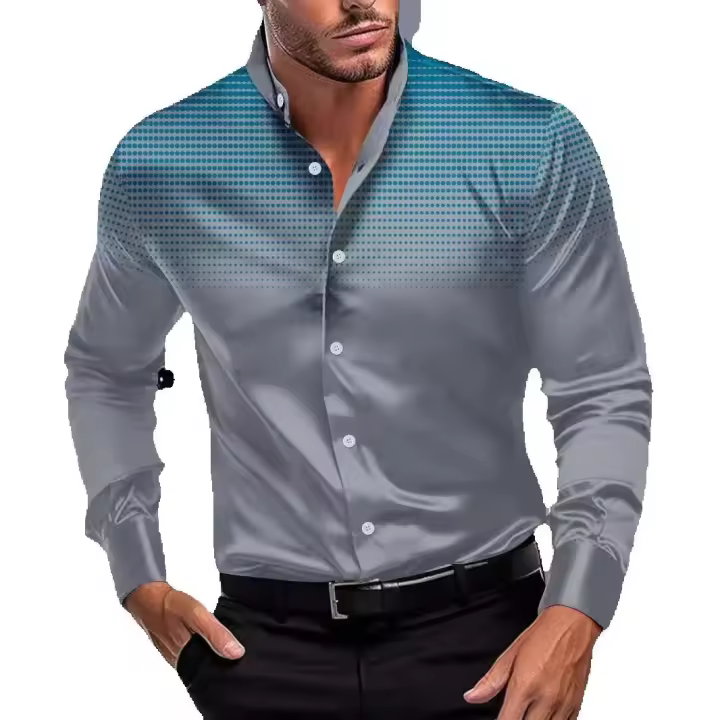 Camisa de manga larga con cuello levantado informal para uso diario con estampado de puntos Pop de cuatro lados para hombre nueva primavera y otoño - 1
