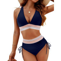 Nuevo traje de baño dividido para mujer, bikini sexy, cintura alta, cubierta de vientre, traje de baño ajustado para el cuello - details 1