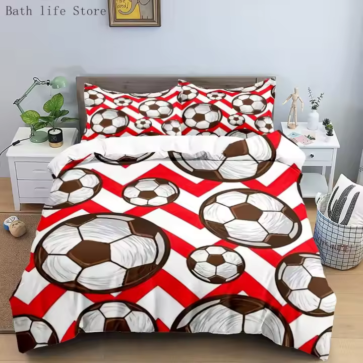 Juego de Ropa de Cama con Diseño de Fútbol 3D Funda de Edredón Cabezas y Cojines Para Decoración de Habitación Regalo para Niños Tamaño Twin Queen King - 1