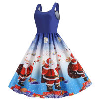 Women vintage spaghetti strap floral print high waist elegant sleeveless a-line party midi dress - details 42