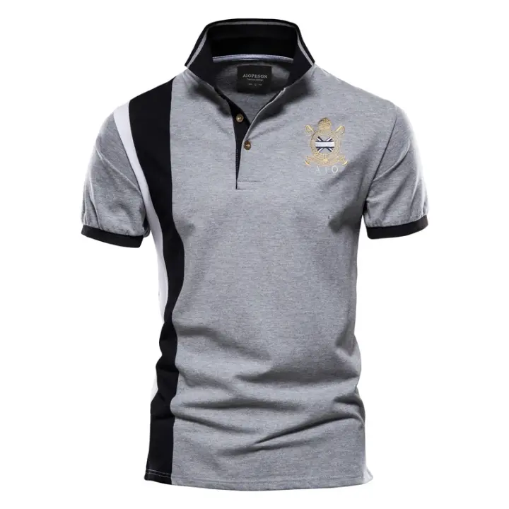 polos hombre manga corta ropa hombre 100% algodón insignia bordado Polo para hombres de manga corta Patchwork Polos de hombre calidad verano marca hombres ropa - 1