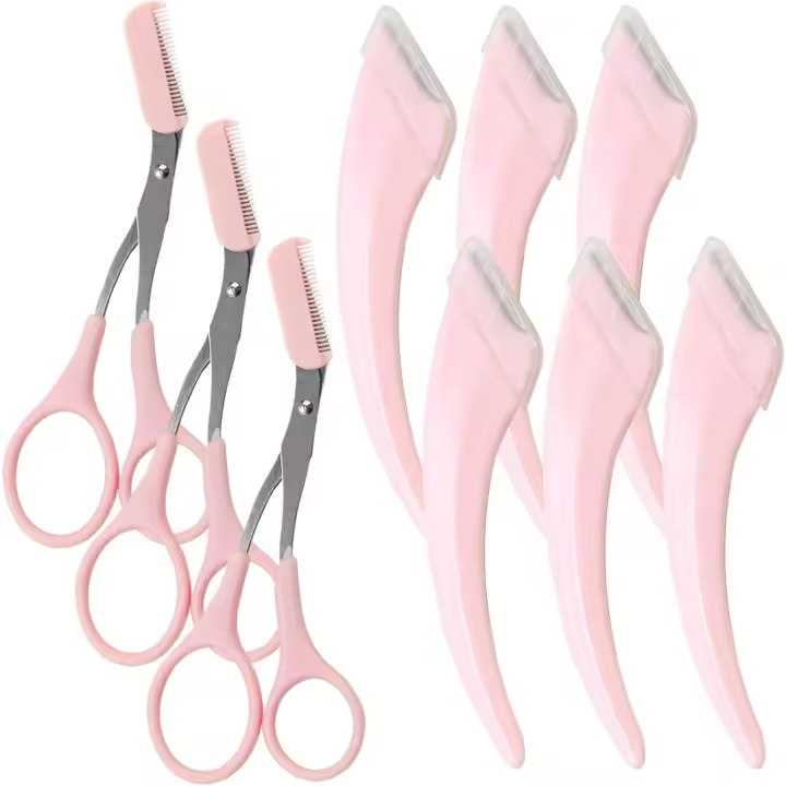Tijeras de acero inoxidable antideslizantes para depilación Facial, 9 piezas, con peine, afeitadora curva para cejas - 1