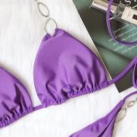 Traje de baño dividido de la correa del color sólido de las mujeres del diamante artificial de los nuevos accesorios del metal atractivo del bikini del día de fiesta - details 11