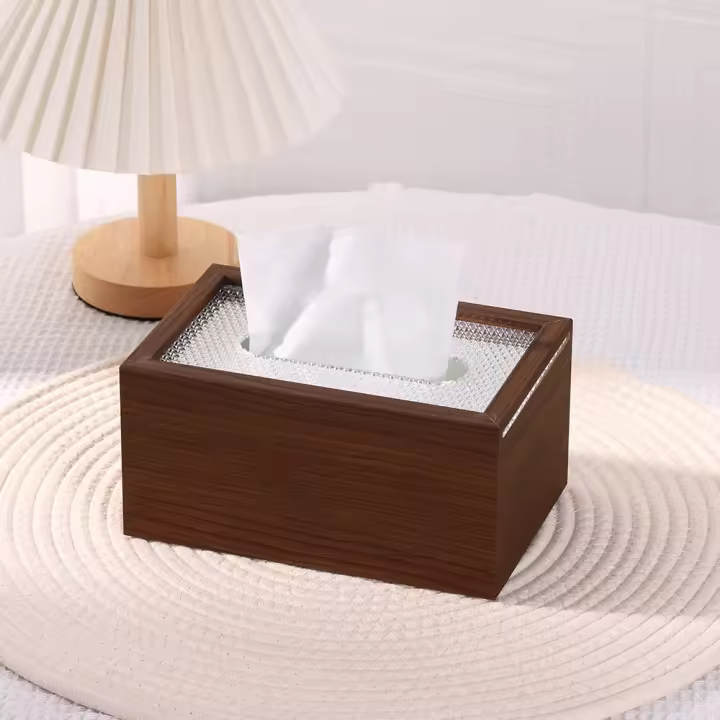 Caja de pañuelos de grano de madera de nogal elegante, caja de papel de dibujo de madera rústica de lujo, diseño Simple, dispensador de servilletas de estilo chino para cocina - 1