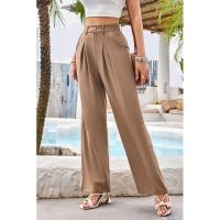 Mujeres de cintura alta, pantalones de vestir lisos de moda, pantalones sueltos de pierna recta para - details 6