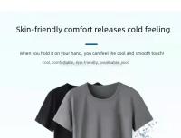 Camiseta de manga corta de seda de hielo para hombre, camiseta informal cómoda y holgada, color sólido, versátil para todas las estaciones - details 2