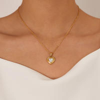 Colgante de corazón de concha blanca vintage francesa de acero inoxidable, cadena de clavícula de amor de temperamento, collar de mujer - details 7