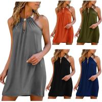 Vestido casual de verano con lentejuelas, cuello redondo, sin mangas, color liso y corte ajustado. - details 1