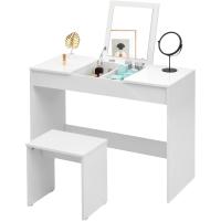 Juego Tocador de Maquillaje Plegable con Espejo y Taburete Mesa de Maquillaje de Madera de Alto Brillo 100x45x76cm Escritorio Tocador Moderno para Dormitorio - details 3