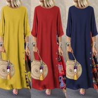 Vestido Vintage de talla grande para mujer, Vestido largo estampado con botones laterales y manga 3/4 de verano, vestidos largos para mujer - details 1