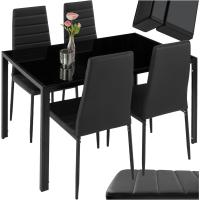 Juego de Comedor de Acero Mesa de Cristal Seguridad, 4 Sillas, Estructura de Acero, Cubiertas de Cuero Sintético Blanco - details 3