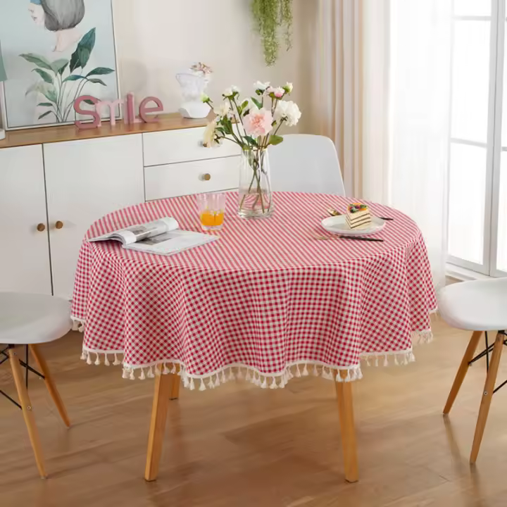 Mantel de Lineno para Mesa Redonda Ideal para Café, Té, Recepción, Fiesta - 1