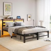 Marco de cama doble con estación de carga y luces LED, plataforma de metal resistente, marco de cama doble de 135 x 190 cm con cabecero de madera con almacenamiento, no necesita - details 20