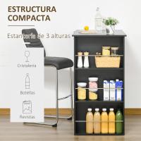 Mesa de Bar de Bistro Mesa de Comedor con 3 Estantes para Bebidas y Barra Estructura de Madera Mesa Alta para Cocina Sala de Estar 112x57x106 cm Negro - details 3
