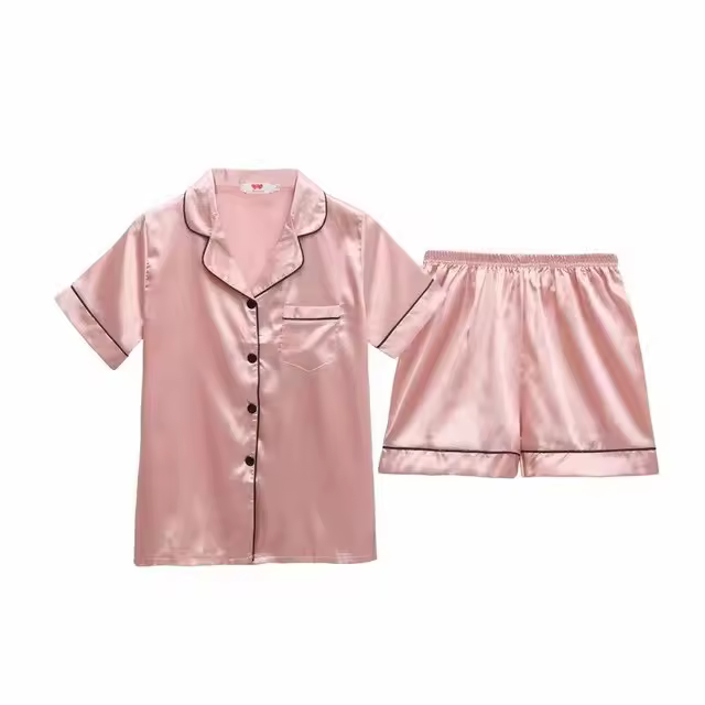 Conjunto de Pijama de Seda de Hielo para Mujeres Manga Corta, Shorts, Negro, Rosa, XL, XXL, XXXL - 1