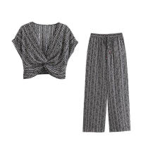 - Nueva ropa de mujer, conjunto de pantalones anchos estampados, moderno y versátil con cordones - details 0
