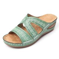 Sandalias ortopédicas de punta abierta para mujer, cuñas de verano, Vintage, de cuero antideslizante, informales, con plataforma - details 3