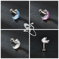 ZS 1 pieza 16G Piercing de labio Labret de acero inoxidable para mujeres y niñas, colorido, con forma de luna y mariposa, para cartílago, tragus y hélice, 8MM - details 2