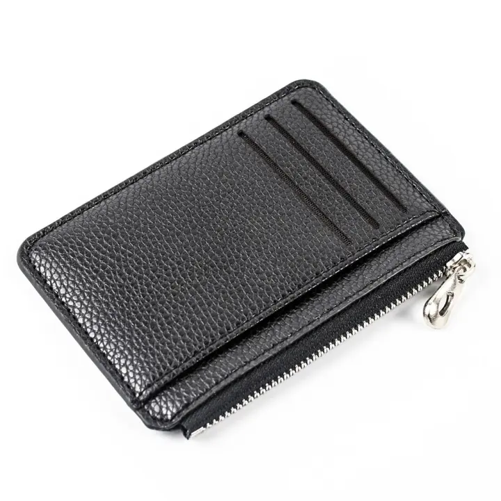 Cartera de Color sólido con textura para hombre, tarjetero de PU con cremallera, Mini monedero - 1