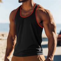 Camiseta sin mangas de colores contrastantes simples para hombre, moda de verano, sin mangas, chaleco de gimnasio estampado 3D, camisetas deportivas informales de gran tamaño de secado rápido - details 1
