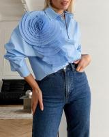 Tops femeninos abotonados con estilo coreano, camisa de manga larga para primavera y otoño, blusa de flores tridimensional - details 4