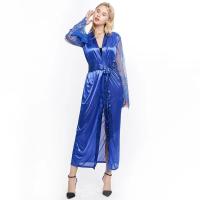 Albornoces largos de retazos para mujer, camisón de seda suave, albornoz de mujer, ropa de dormir sexy para mujer - details 7