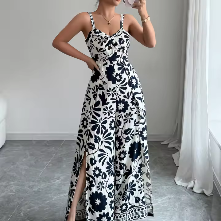 Elegante Correa con Estampado de Nudos Pierna Ancha y Corte - 1