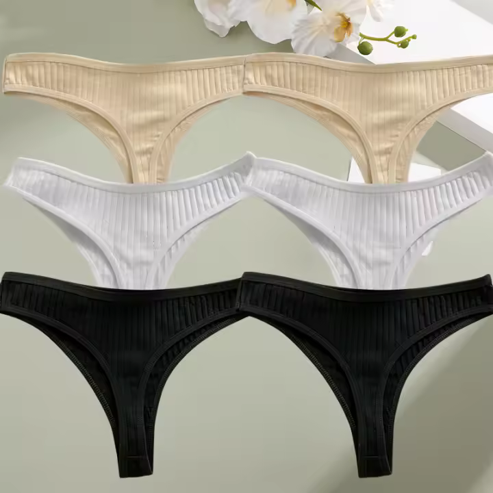 Famgem 6PCS Conjunto De Bragas De Algodón G-String Para Mujer Lencería Sexy Sujetador Cómodo Color Sólido Briefs Y Tangas - 1