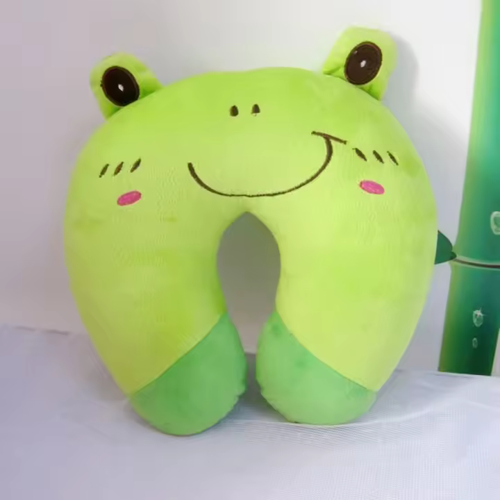 Almohada cervical infantil en forma de U con dibujos animados, cojín suave para el cuello de niños pequeños, con caras de animales, perfecto para viajes. - 1